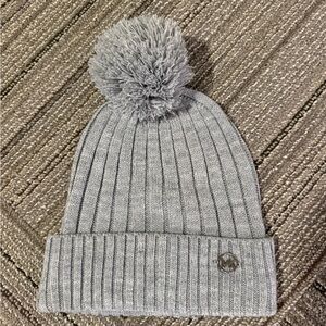 Michael Kors Light Gray Ribbed Pom Pom Beanie